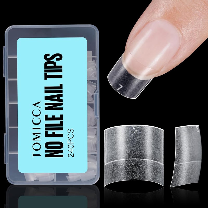 TOMICCA Short Square Nail Tips, Acrylic Half Cover Nail Tips, 10 Sizes Full Matte Gel No C Curve, Nail Extension Tips for Beginner and Professional 240Pcs - Image 1